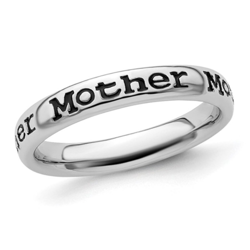 GEM AND HARMONY  Sterling Silver Enameled Mother Band Ring In Black