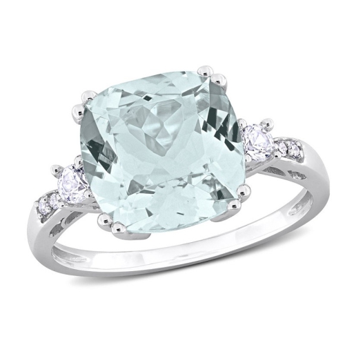 Bague en or blanc 10K ct avec aigue-marine à taille coussin de 3,70&nbsp;carat