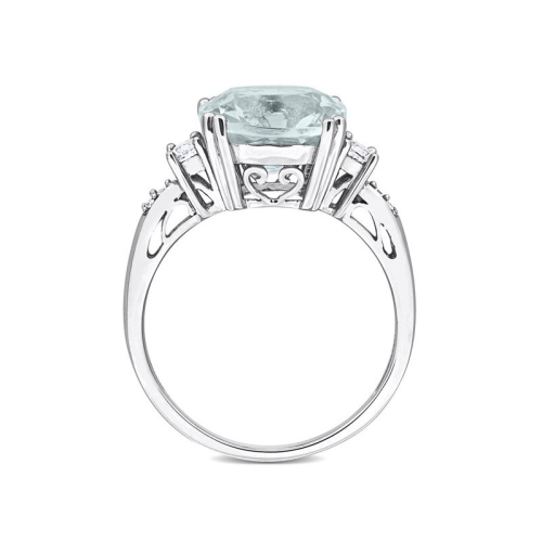 Bague en or blanc 10K ct avec aigue-marine à taille coussin de 3,70 carat