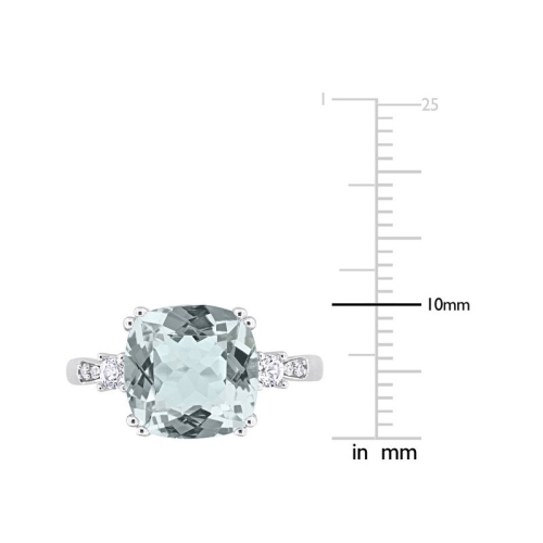 Bague en or blanc 10K ct avec aigue-marine à taille coussin de 3,70 carat
