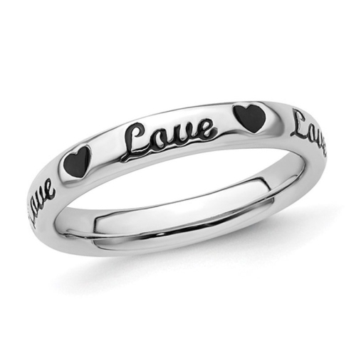 Bague en argent sterling en forme de coeur avec breloque en forme de coeur