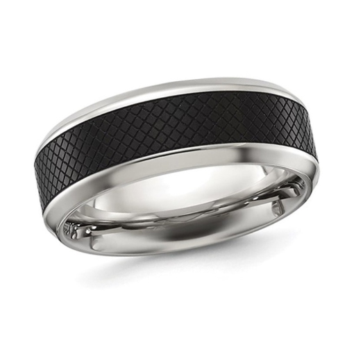GEM AND HARMONY  Mens Titanium Textured Plated Band Ring (8Mm) In Black