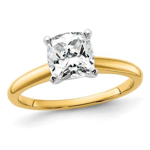 1.75 Carat Certified Cushion-Cut Lab Grown Diamond Solitaire Engagement Ring in 14K Yellow Gold