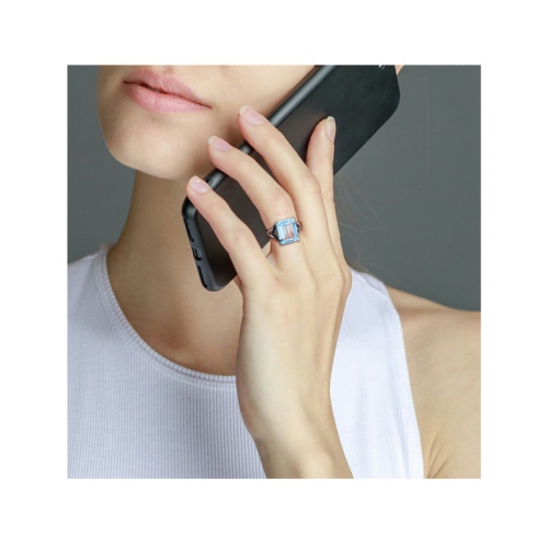 7.90 Carat Blue Topaz and Black Sapphire Ring in Sterling Silver