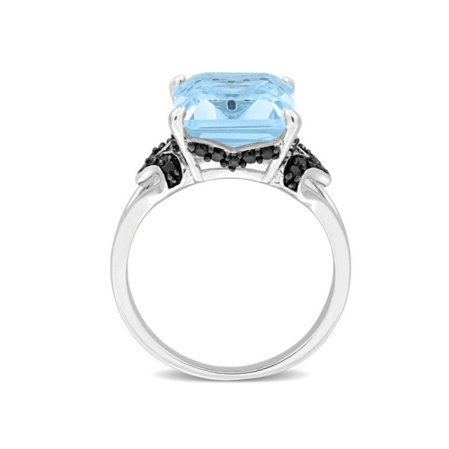 7.90 Carat Blue Topaz and Black Sapphire Ring in Sterling Silver