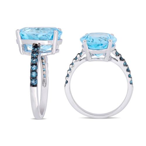 10.50 Carat Sky and London Blue Topaz Oval-Cut Ring in Sterling Silver