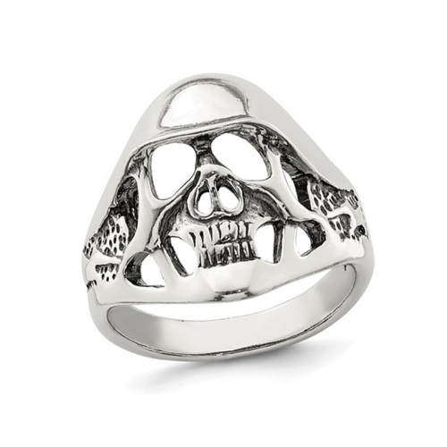 GEM AND HARMONY  Mens Skull Ring In Antiqued Sterling In Silver