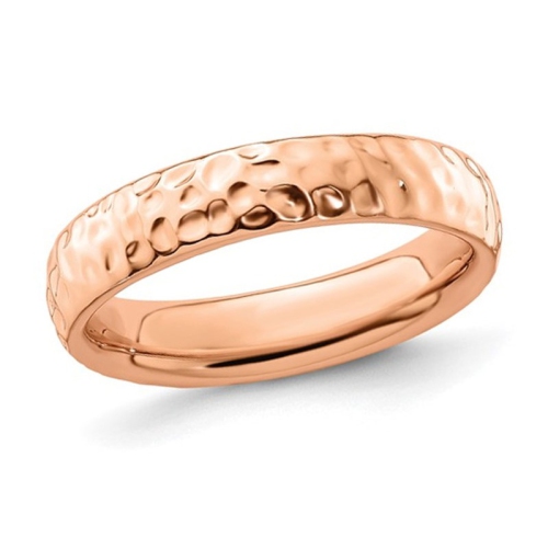 GEM AND HARMONY  Rose Plated Sterling Hammered Wedding Band Ring In Silver