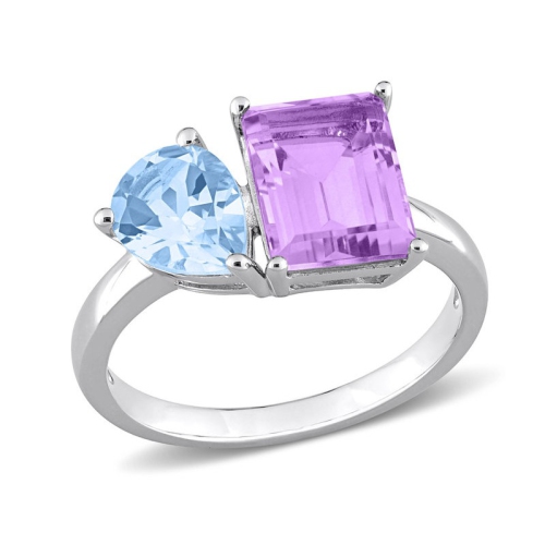 GEM AND HARMONY  3.65 Carat (Ctw) Sky-Blue Topaz And Amethyst Ring In Sterling Silver In Pink