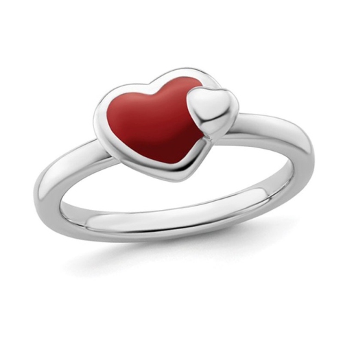 Sterling Silver Polished Red Enameled Heart Ring
