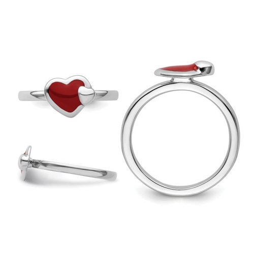 Sterling Silver Polished Red Enameled Heart Ring