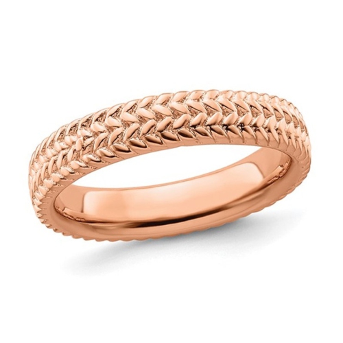 GEM AND HARMONY  Rose Plated Sterling Patterned Wedding Band Ring In Silver