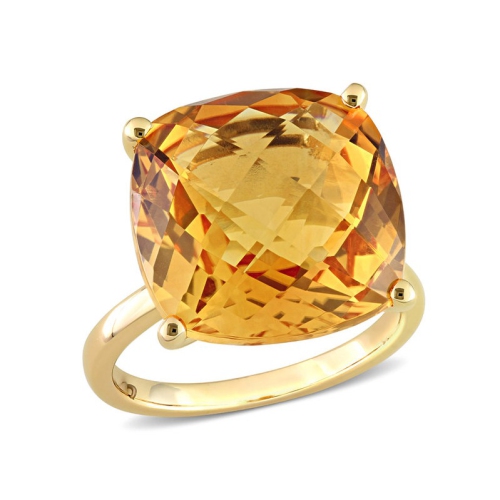 GEM AND HARMONY  15.00 Carat (Ctw) Cushion-Cut Citrine Ring In 14K Gold In Yellow