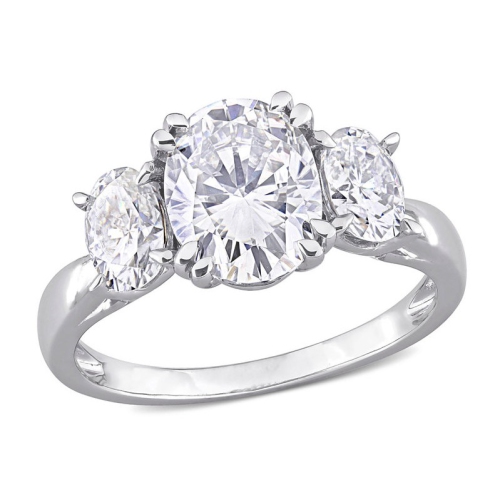 GEM AND HARMONY  3.00 Carat (Ctw) Lab-Created Three-Stone Oval Moissanite Engagement Ring In 10K Gold In White