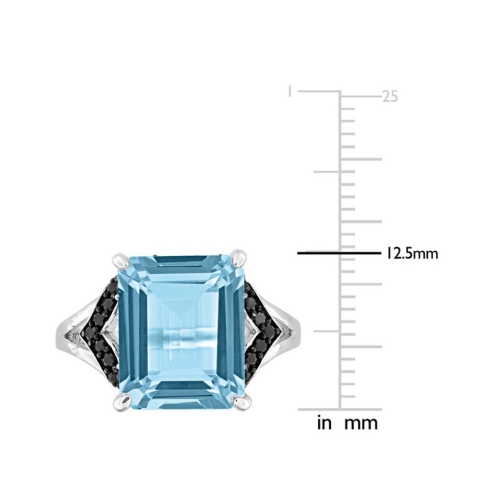7.90 Carat Blue Topaz and Black Sapphire Ring in Sterling Silver