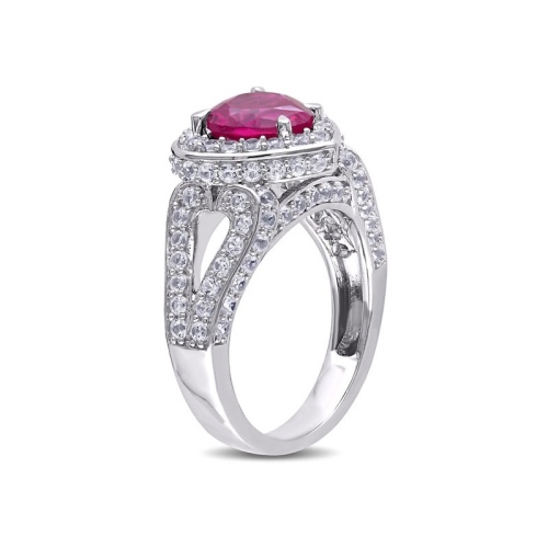 5.00 Carat Lab-Created Ruby Heart Ring in Sterling Silver with White Sapphires