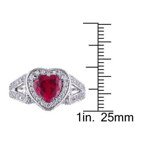 5.00 Carat Lab-Created Ruby Heart Ring in Sterling Silver with White Sapphires