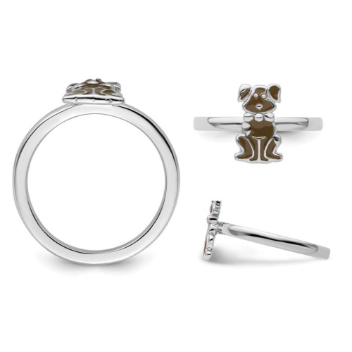 Sterling Silver Brown Enamel Dog Ring