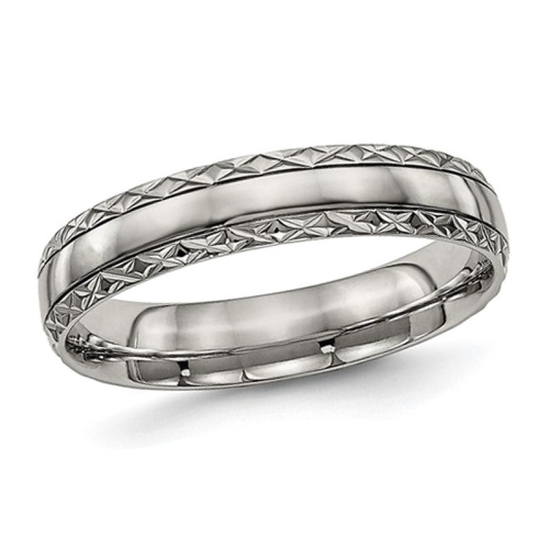 GEM AND HARMONY  Ladies Or Mens Titanium Polished Criss-Cross Grooved Band Ring (5Mm) In Multicolor