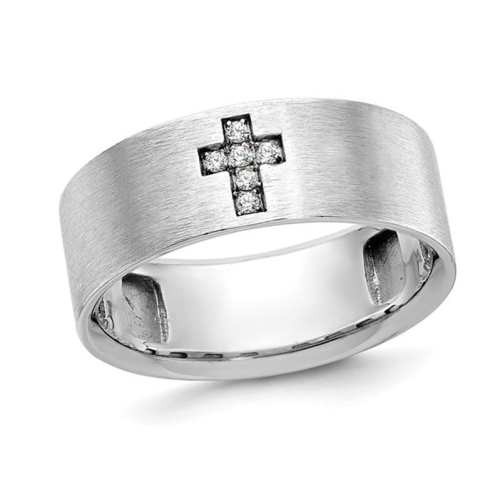GEM AND HARMONY  Mens Cross Ring In 14K Gold With Lab-Grown Diamond Accents In White