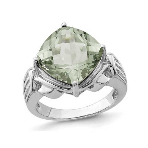 GEM AND HARMONY  7.40 Carat (Ctw) Cushion Cut Quartz Ring In Sterling Silver In Green