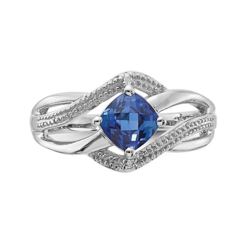 Bague en argent sterling avec saphir bleu de Ceylan créé en laboratoire de 1,35&nbsp;carat
