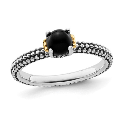 GEM AND HARMONY  Onyx Ring In Antiqued Sterling Silver In Black