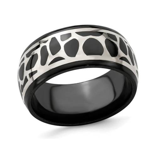 GEM AND HARMONY  Mens Titanium 10MM Cobblestone Ring With Sterling Silver In Black