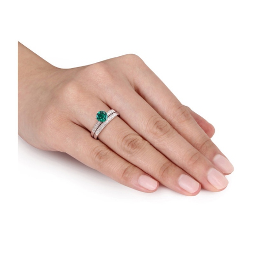 1.00 Carat Lab-Created Emerald Bridal Ring Set in 10K White Gold with Diamonds
