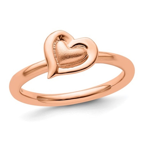 Bague en argent sterling plaqué rose en forme de coeur