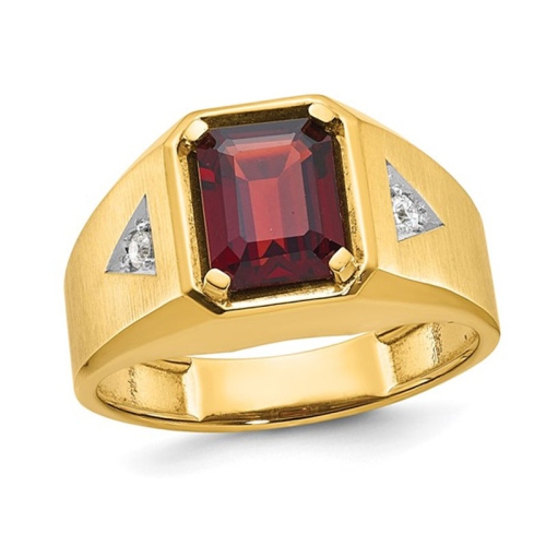 GEM AND HARMONY  Mens 2.65 Carat (Ctw) Garnet Ring In 14K Gold With Accent Diamonds In Yellow