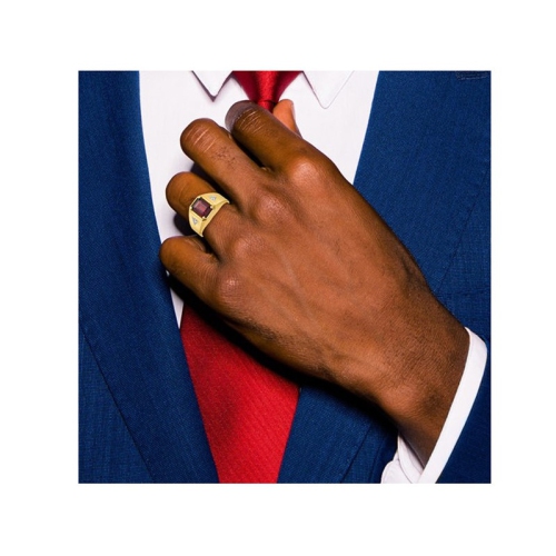 Mens 2.65 Carat Garnet Ring in 14K Yellow Gold with Accent Diamonds