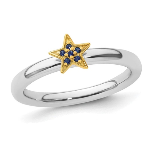GEM AND HARMONY  Star Ring With Lab-Created Sapphires In Sterling Silver In Blue