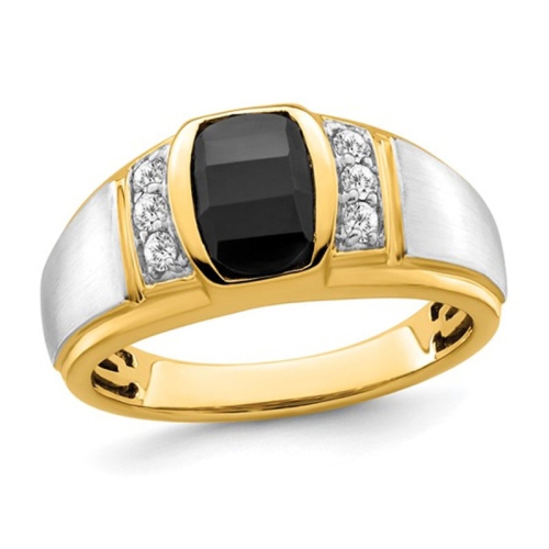 GEM AND HARMONY  Mens 14K And White Gold Ring With 1.10 Carat (Ctw) Black Onyx In Yellow