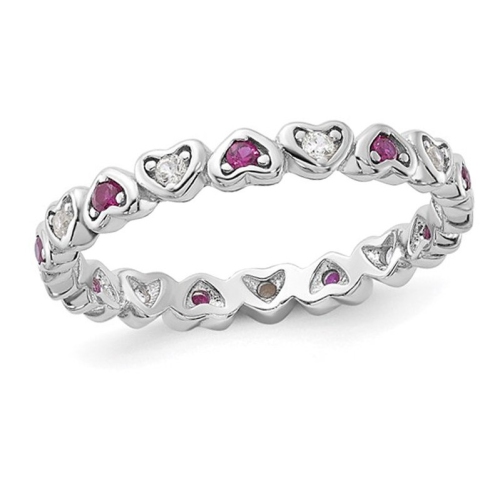 GEM AND HARMONY  2/5 Carat (Ctw) Lab-Created Ruby And Sapphire Heart Ring Band In Sterling Silver In White