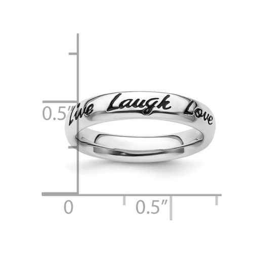 Bague en argent sterling à anneau d'amour en argent sterling en forme de coeur « Live Laugh »