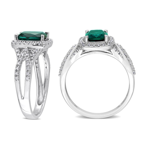 2.00 Carat Lab-Created Cushion Emerald Ring in 10K White Gold with Diamonds