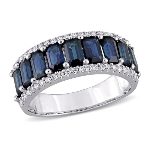 GEM AND HARMONY  3.15 Carat (Ctw) Sapphire Ring Band With Diamonds In 14K White Gold In Blue