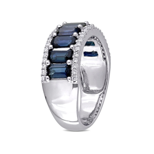 3.15 Carat Blue Sapphire Ring band with Diamonds in 14K White Gold