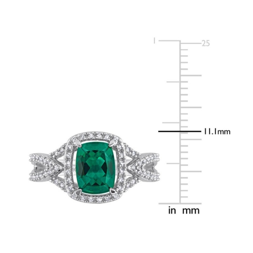 2.00 Carat Lab-Created Cushion Emerald Ring in 10K White Gold with Diamonds