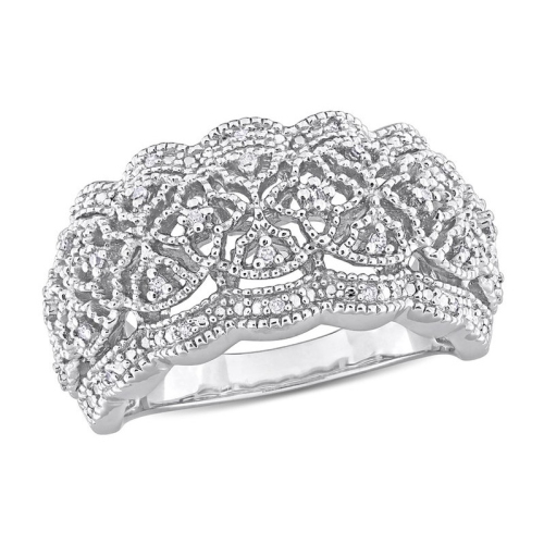 GEM AND HARMONY  1/10 Carat (Ctw) Diamond Vintage Ring In Sterling In Silver