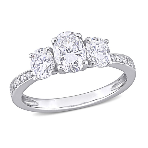 Bague De Fiançailles 3 Pierres Moissanite 2ct - Or Blanc 14k - Taille Personnalisable