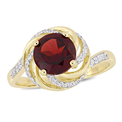 GEM AND HARMONY  2.14 Carat (Ctw) Garnet And White Topaz Ring In Plated Sterling Silver In Yellow