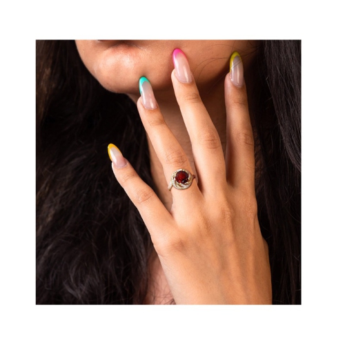 2.14 Carat Garnet and White Topaz Ring in Yellow Plated Sterling Silver