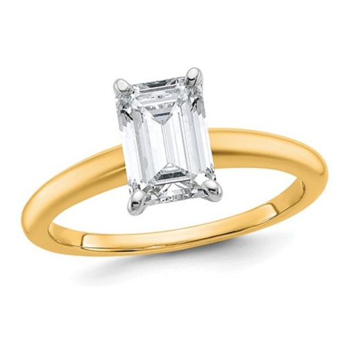 1.50 Carat Emerald-Cut Certified Lab-Grown Diamond Solitaire Engagement Ring in 14K Yellow Gold