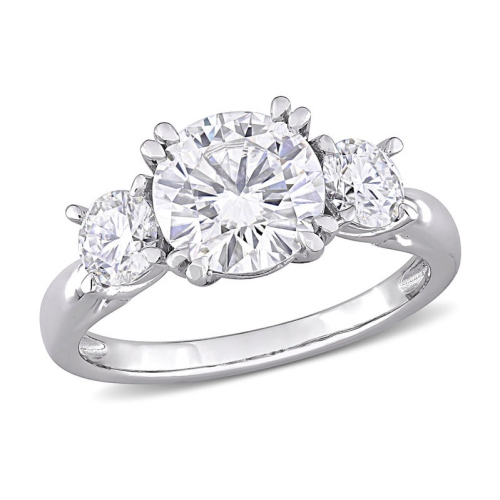 GEM AND HARMONY  2.59 Carat (Ctw) Lab-Created Three-Stone Round Moissanite Engagement Ring In 10K Gold In White