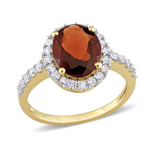 3.00 Carat Garnet Halo Ring in 10K Yellow Gold with Lab-Created White Sapphires