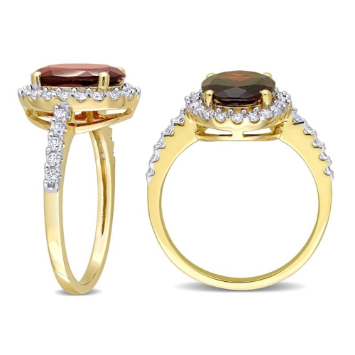 3.00 Carat Garnet Halo Ring in 10K Yellow Gold with Lab-Created White Sapphires