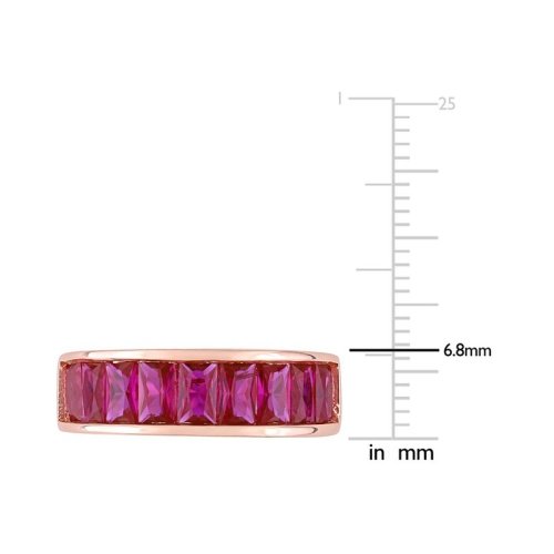 2.70 Carat Lab-Created Ruby Semi-Eternity Band Ring in Rose Plated Silver
