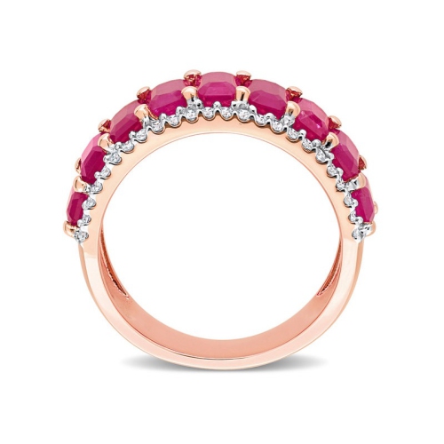2.70 Carat Lab-Created Ruby Semi-Eternity Band Ring in Rose Plated Silver
